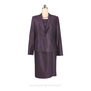 Lafayette Suit 8 Purple Blazer Jacket Midi Dress Wool Silk Work Career Classic
